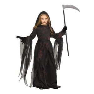 Soulless Reaper black hooded gown Girl's scary Halloween Costume Size girls 7/8